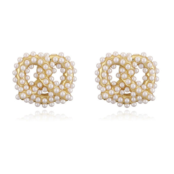 Ladies Elegant Copper Jewelry Inlaid With Pearls Featuring Cross Crown Roman Numerals Pattern For Earrings And Necklace