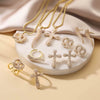 Ladies Elegant Copper Jewelry Inlaid With Pearls Featuring Cross Crown Roman Numerals Pattern For Earrings And Necklace