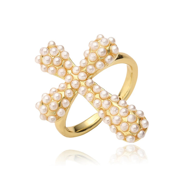 Ladies Elegant Copper Jewelry Inlaid With Pearls Featuring Cross Crown Roman Numerals Pattern For Earrings And Necklace