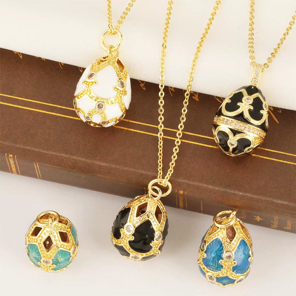 Ladies Elegant Retro Diamond Water Drop Hollow Egg Pendant Necklace Copper 18K Gold Plated Jewelry With Electroplating Dripping Oil