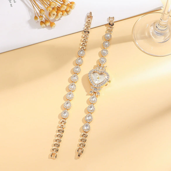 Ladies Fashion Alloy Heart Shape Dial Watch Bracelet