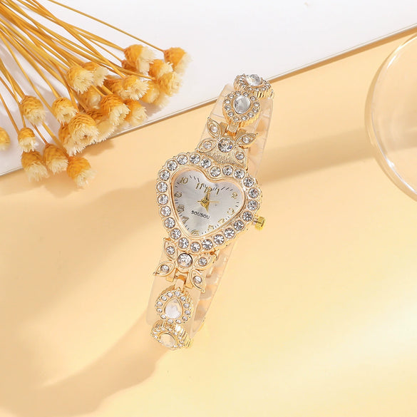 Ladies Fashion Alloy Heart Shape Dial Watch Bracelet