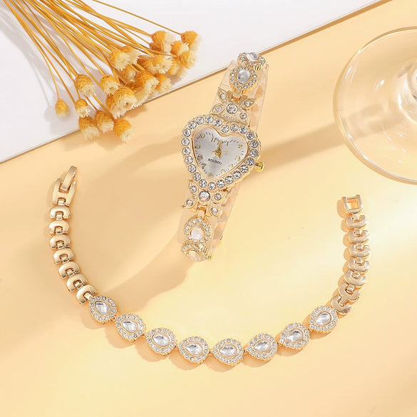 Ladies Fashion Alloy Heart Shape Dial Watch Bracelet