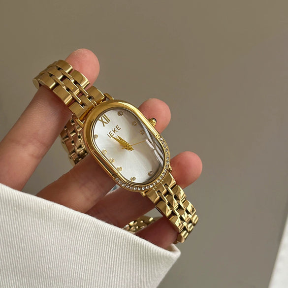 Ladies Fashion Alloy Quartz Watches With Oval Dial And Steel Buckle