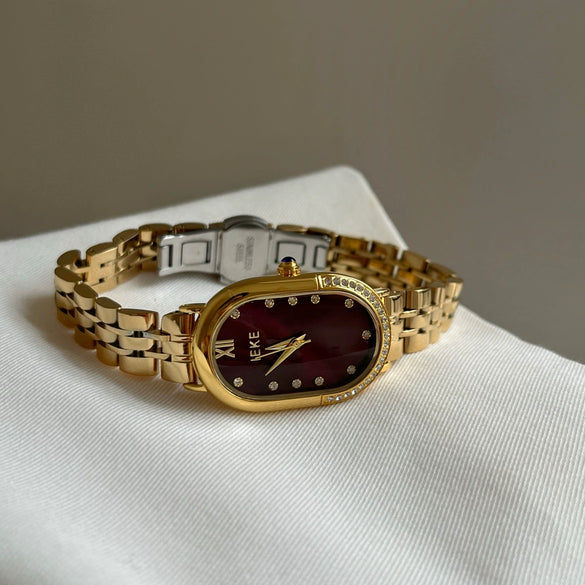 Ladies Fashion Alloy Quartz Watches With Oval Dial And Steel Buckle