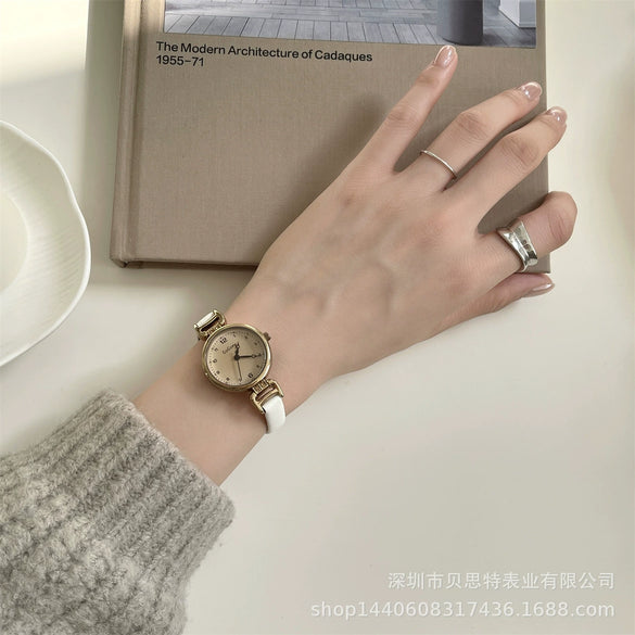 Ladies Fashion Digital Watch Belt Pu Strap Stainless Steel Buckle Alloy Case Round Dial Forest Style