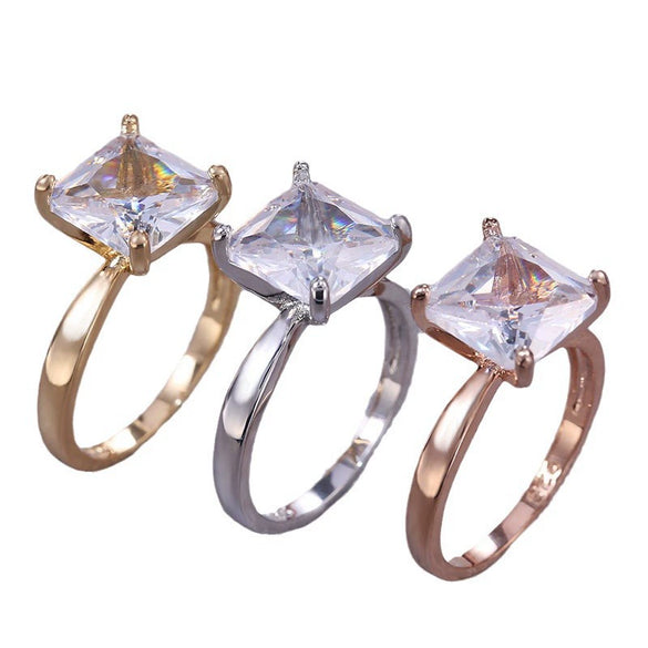 Ladies Fashion Geometric Copper Diamond Ring With Zircon