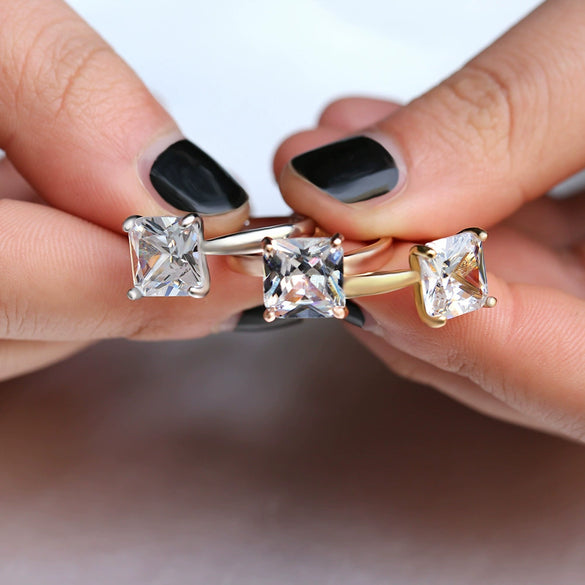 Ladies Fashion Geometric Copper Diamond Ring With Zircon