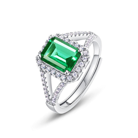 Ladies Fashion Geometric Cultivate Emerald S925 Silver Inlaid Ring