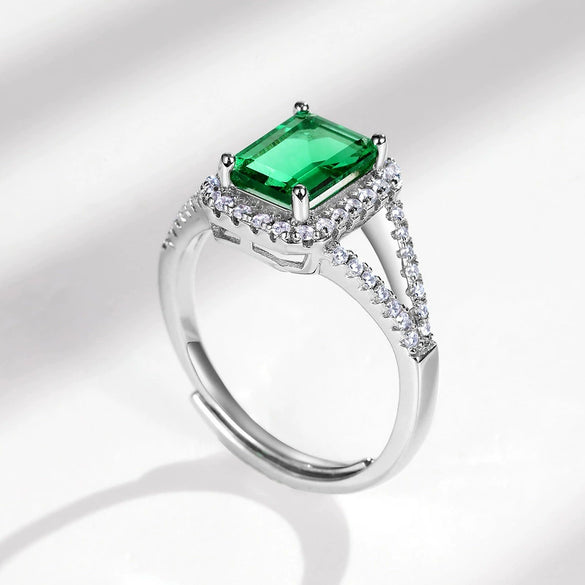 Ladies Fashion Geometric Cultivate Emerald S925 Silver Inlaid Ring