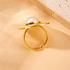 Ladies Fashion Geometric Simple Smooth Round Pearl Stainless Steel Gold Plated Opening Ring