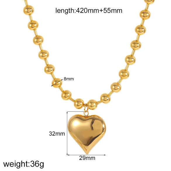 Ladies Fashion Heart Shape Titanium Steel Pendant Necklace With Ball Chain And Electroplating
