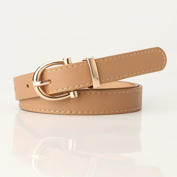 Ladies Fashion Imitation Leather Thin Belt With Electroplating For Jeans And Clothing Matching