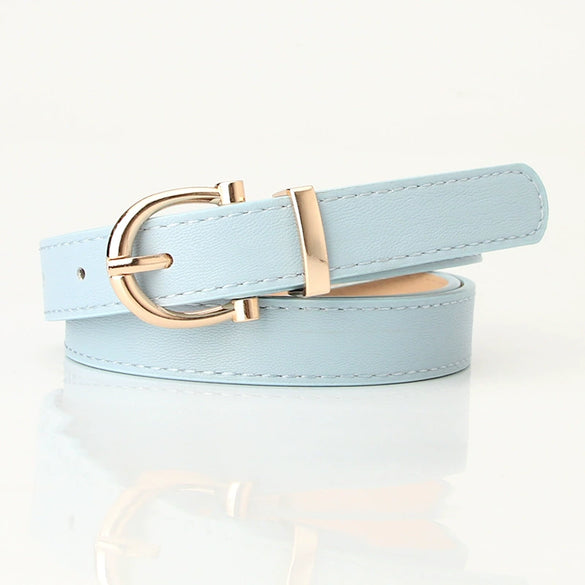 Ladies Fashion Imitation Leather Thin Belt With Electroplating For Jeans And Clothing Matching