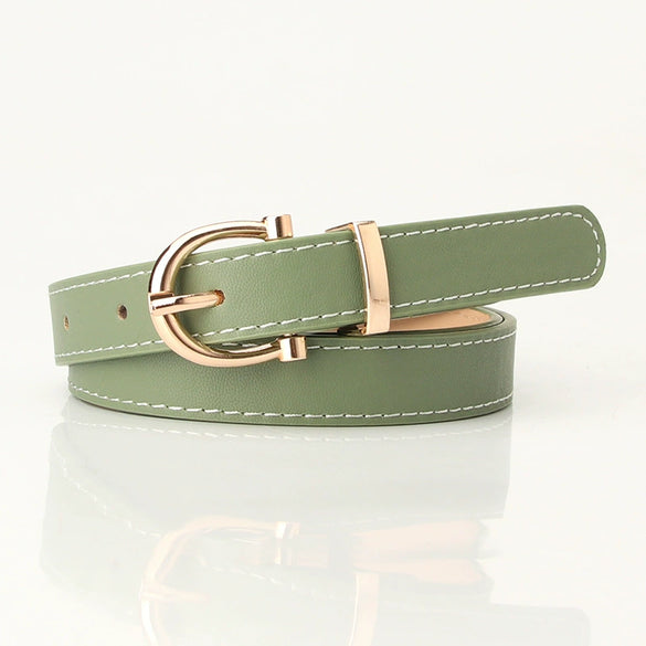 Ladies Fashion Imitation Leather Thin Belt With Electroplating For Jeans And Clothing Matching