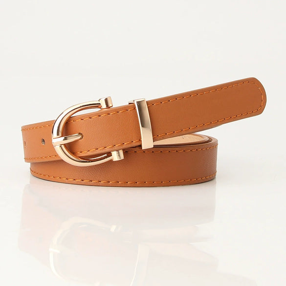 Ladies Fashion Imitation Leather Thin Belt With Electroplating For Jeans And Clothing Matching