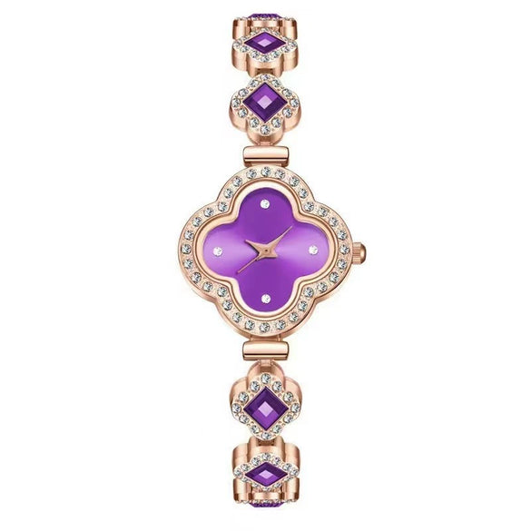 Ladies Fashion Luxury Fourleaf Clover Bracelet Quartz Watch Alloy Case Sapphire Crystal Glass Mirror Fine Steel Strap