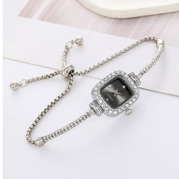 Ladies Fashion Metal And Genuine Leather Square Quartz Watch