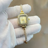 Ladies Fashion Metal And Genuine Leather Square Quartz Watch