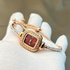 Ladies Fashion Metal And Genuine Leather Square Quartz Watch