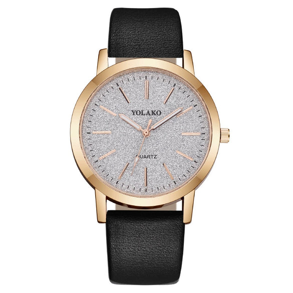 Ladies Fashion Quartz Watch Alloy Case Leather Strap Round Dial