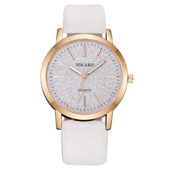 Ladies Fashion Quartz Watch Alloy Case Leather Strap Round Dial