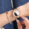 Ladies Fashion Quartz Watch Bracelet Set With Cute Kitten Design Alloy Case Imitation Leather Strap Round Dial