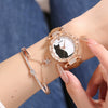 Ladies Fashion Quartz Watch Bracelet Set With Cute Kitten Design Alloy Case Imitation Leather Strap Round Dial
