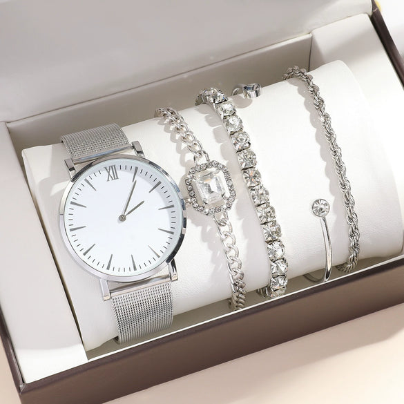 Ladies Fashion Quartz Watch With Diamondencrusted Digital Face Alloy Band And Round Dial