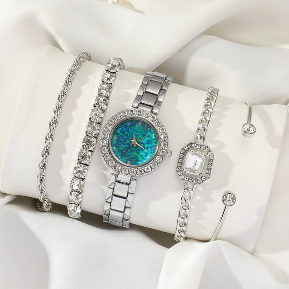 Ladies Fashion Quartz Watch With Diamondencrusted Digital Face Alloy Band And Round Dial