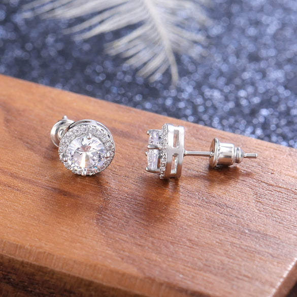 Ladies Fashion Round Zircon Earrings Classic Joker Style Hot Accessories Styling Geometry Pattern Copper Material Diamond Treatment Design Wholesale