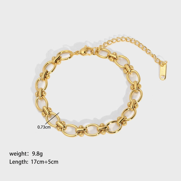 Ladies Fashion Simple Design Handmade O Shaped Dot Chain Bracelet In Stainless Steel With 18K Gold Electroplating And Geometric Style