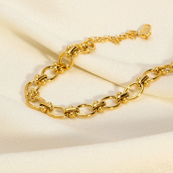 Ladies Fashion Simple Design Handmade O Shaped Dot Chain Bracelet In Stainless Steel With 18K Gold Electroplating And Geometric Style