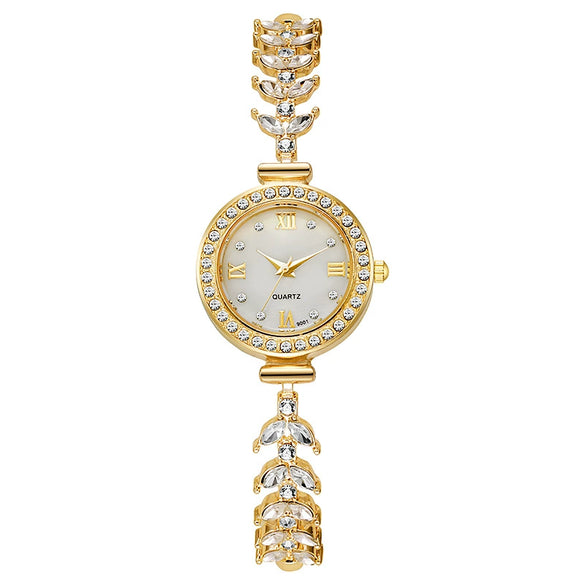 Ladies Fashion Simple Diamond Quartz Watch Alloy Stainless Steel Ordinary Glass Mirror Round