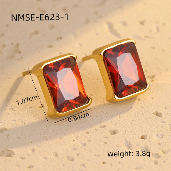 Ladies Fashion Simple Square Titanium Steel And Stainless Steel Earrings With Electroplating Treatment