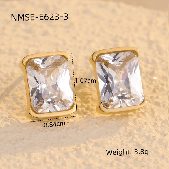 Ladies Fashion Simple Square Titanium Steel And Stainless Steel Earrings With Electroplating Treatment