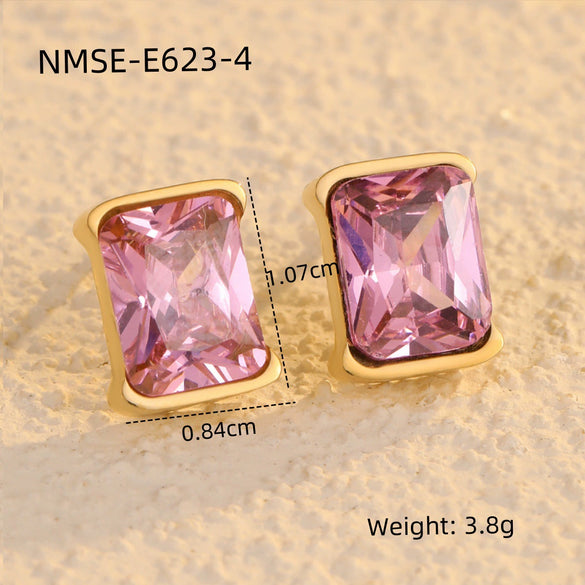 Ladies Fashion Simple Square Titanium Steel And Stainless Steel Earrings With Electroplating Treatment