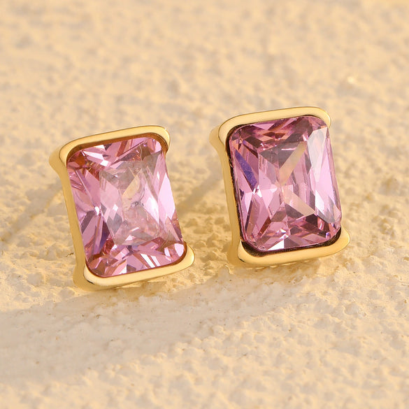 Ladies Fashion Simple Square Titanium Steel And Stainless Steel Earrings With Electroplating Treatment