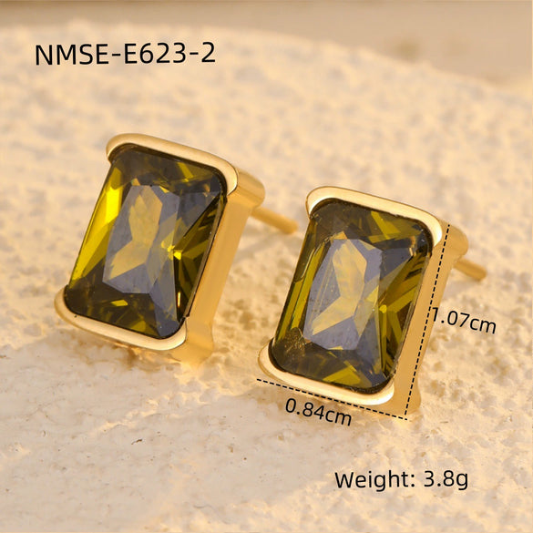 Ladies Fashion Simple Square Titanium Steel And Stainless Steel Earrings With Electroplating Treatment