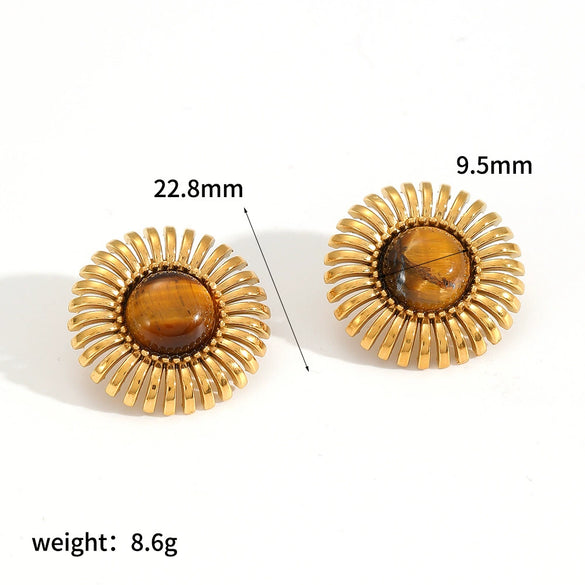 Ladies Fashion Stainless Steel Geometric And Sunflower Pattern Electroplating Earrings