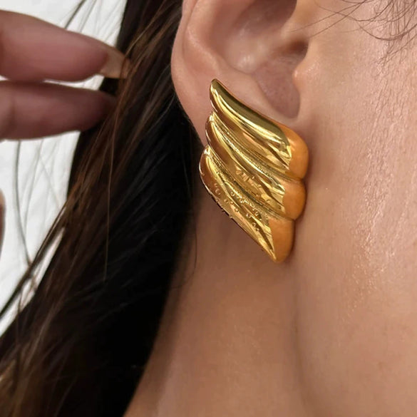 Ladies Fashion Temperament Stainless Steel Wing Stud Earrings With Geometric Styling And Electroplating Treatment