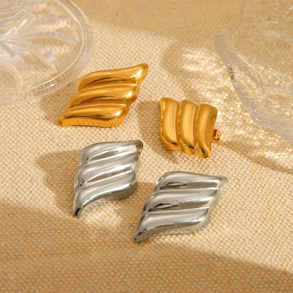 Ladies Fashion Temperament Stainless Steel Wing Stud Earrings With Geometric Styling And Electroplating Treatment