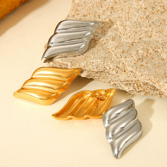 Ladies Fashion Temperament Stainless Steel Wing Stud Earrings With Geometric Styling And Electroplating Treatment