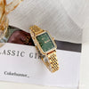 Ladies Fashion Vintage Watch With Steel Band Rectangular Case Green Dial And Alloy Case Material
