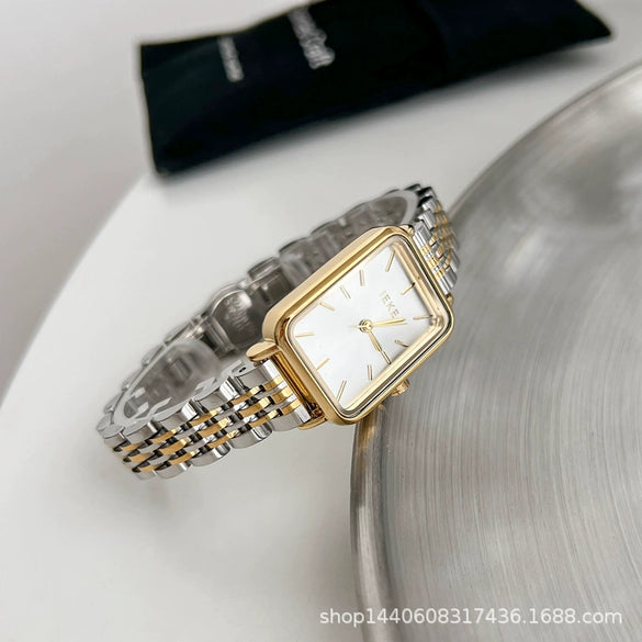 Ladies Fashion Vintage Watch With Steel Band Rectangular Case Green Dial And Alloy Case Material