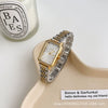 Ladies Fashion Vintage Watch With Steel Band Rectangular Case Green Dial And Alloy Case Material