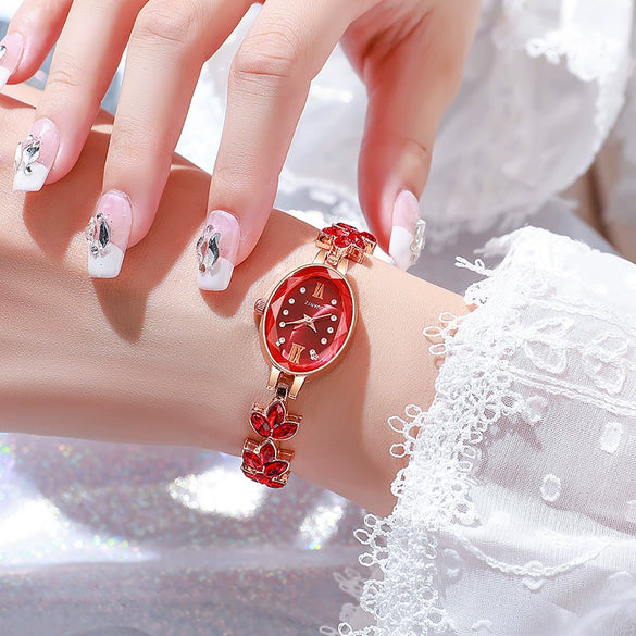 Ladies Fashionable Alloy Oval Dial Quartz Bracelet Watch