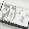 Ladies Fashionable Diamond Watch Jewelry Set With Heart Shaped Jewelry Alloy And Stainless Steel Materials