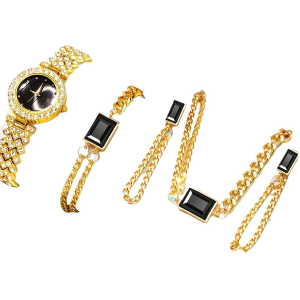 Ladies Fashionable Diamond Watch Jewelry Set With Heart Shaped Jewelry Alloy And Stainless Steel Materials