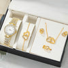 Ladies Fashionable Diamond Watch Jewelry Set With Heart Shaped Jewelry Alloy And Stainless Steel Materials